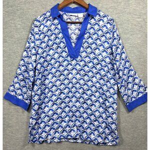 Sigrid Olsen Womens Blouse M Linen Blend‎ Blue Beachy Tunic Santorini